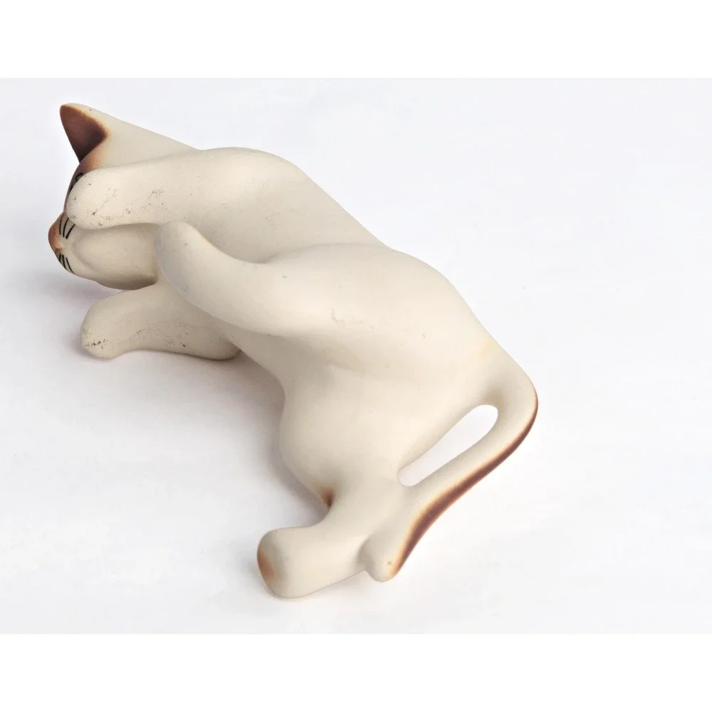 Vintage Siamese Cat Figurine Bisque Porcelain Brown and White